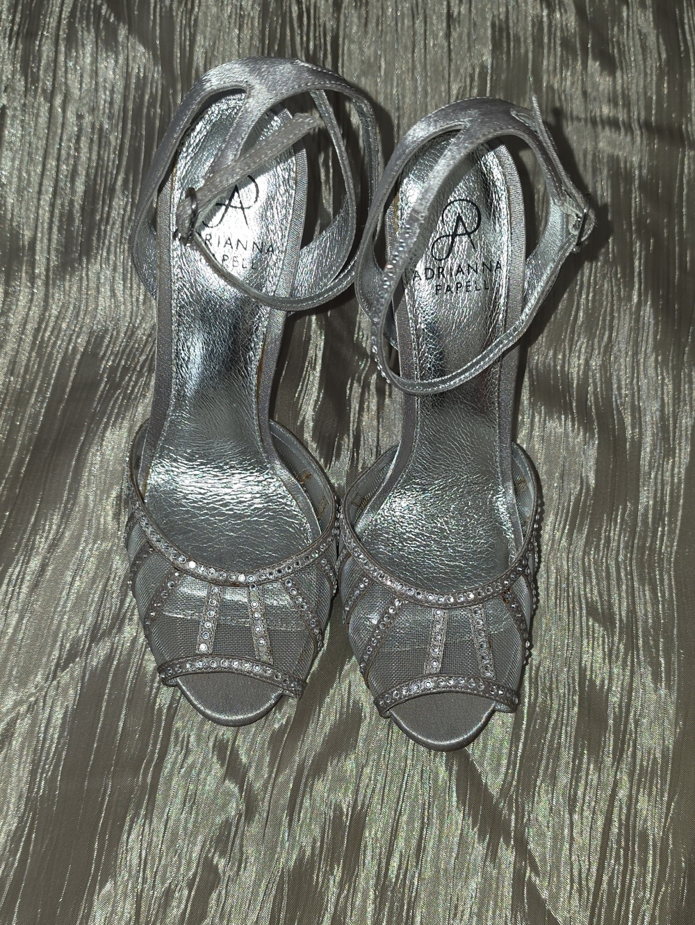 Adrianna Papell Silver Rhinestone Strappy Evening Heels